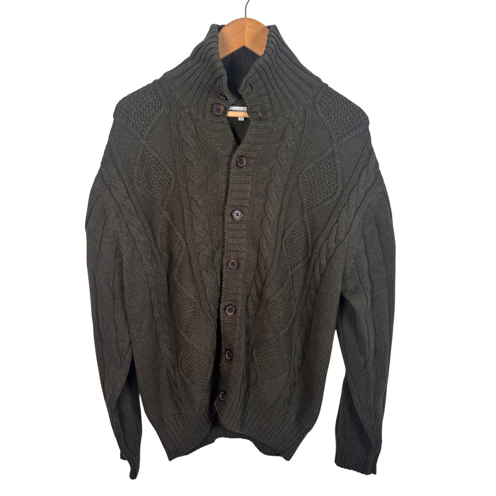 Alex Cannon Mens Olive Green Cable Knit Button Front Cardigan Sweater L
